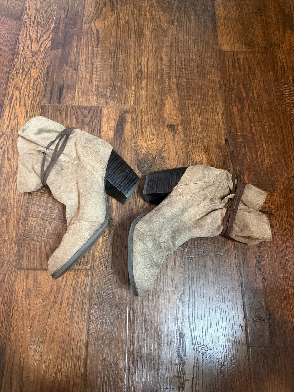 Taupe Faux Suede Lace-Up Ankle Booties